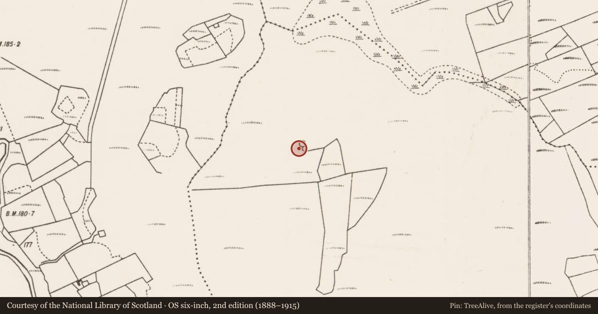Ordnance Survey six-inch map, 2nd edition (1888–1915) covering the location of Enclosure, Carrowgarve South, County Mayo, with a pin at the register's coordinates