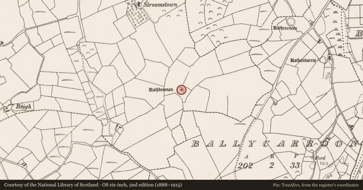 Ordnance Survey six-inch map, 2nd edition (1888–1915) covering the location of Ringfort - rath, Ballinlabaun, County Mayo, with a pin at the register's coordinates