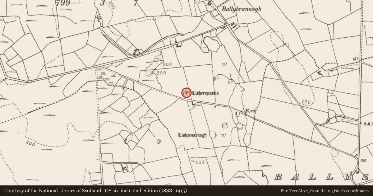 Ordnance Survey six-inch map, 2nd edition (1888–1915) covering the location of Ringfort - rath, Carrowkilleen, County Mayo, with a pin at the register's coordinates