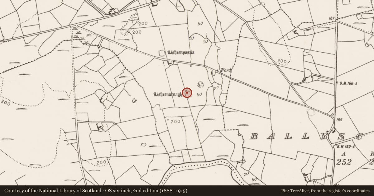 Ordnance Survey six-inch map, 2nd edition (1888–1915) covering the location of Ringfort - rath, Carrowkilleen, County Mayo, with a pin at the register's coordinates