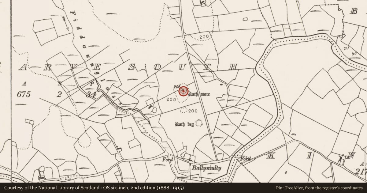 Ordnance Survey six-inch map, 2nd edition (1888–1915) covering the location of Souterrain, Carrowgarve South, County Mayo, with a pin at the register's coordinates