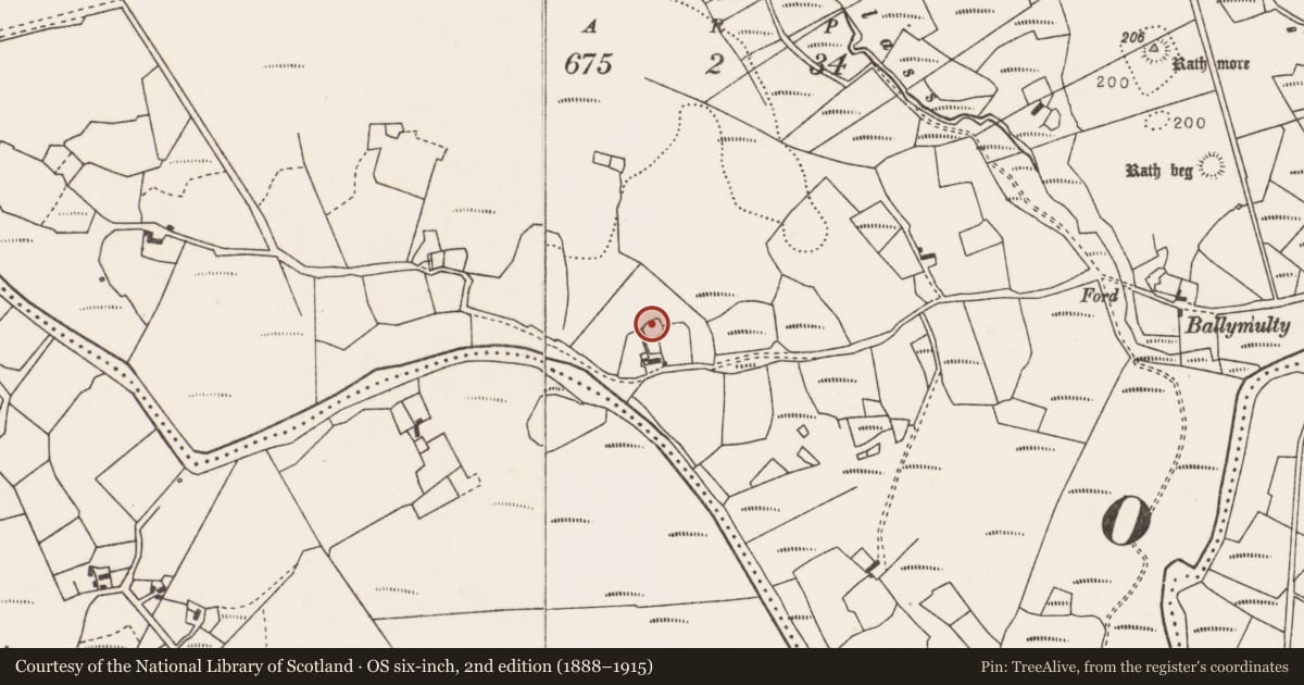 Ordnance Survey six-inch map, 2nd edition (1888–1915) covering the location of Enclosure, Carrowgarve South, County Mayo, with a pin at the register's coordinates