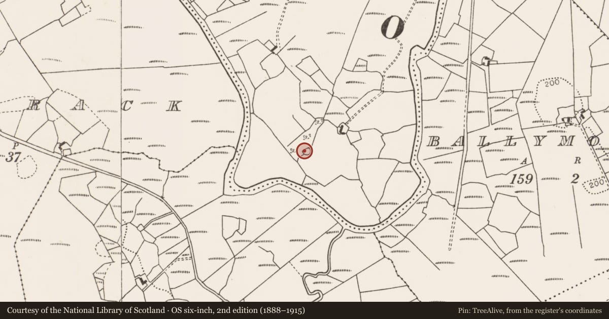 Ordnance Survey six-inch map, 2nd edition (1888–1915) covering the location of Enclosure, Carrowgarve South, County Mayo, with a pin at the register's coordinates