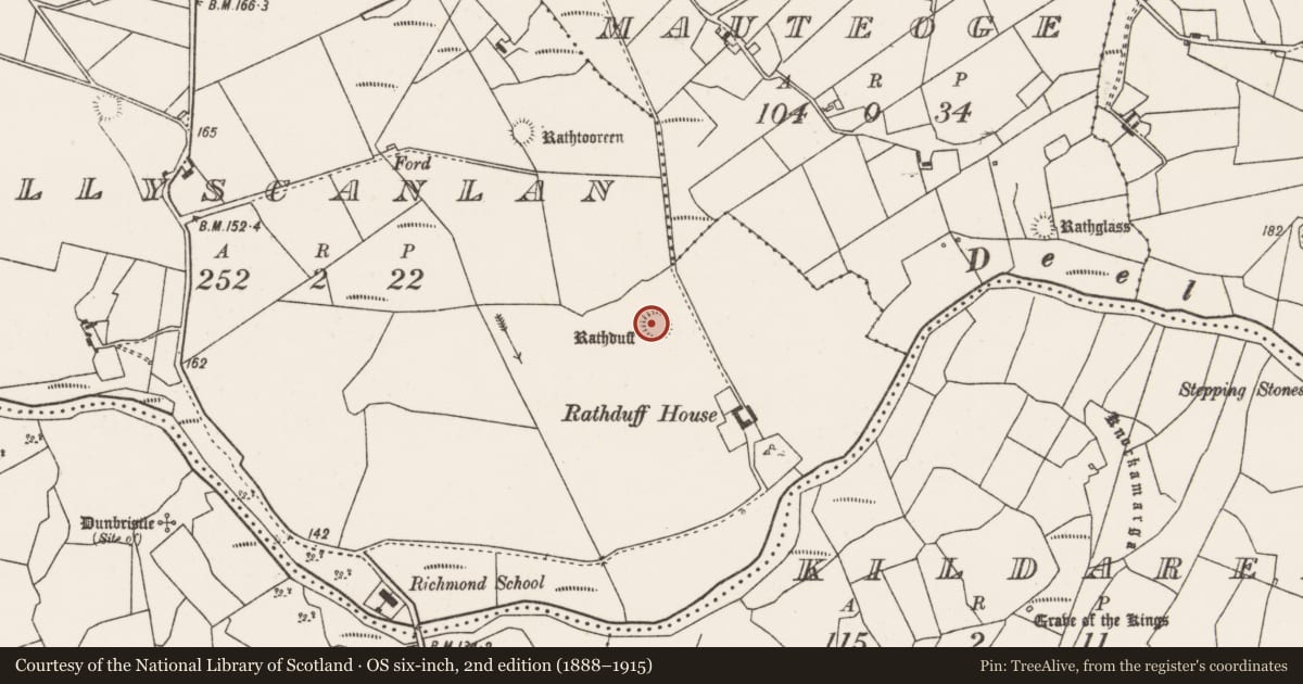 Ordnance Survey six-inch map, 2nd edition (1888–1915) covering the location of Ringfort - rath, Ballyscanlan, County Mayo, with a pin at the register's coordinates