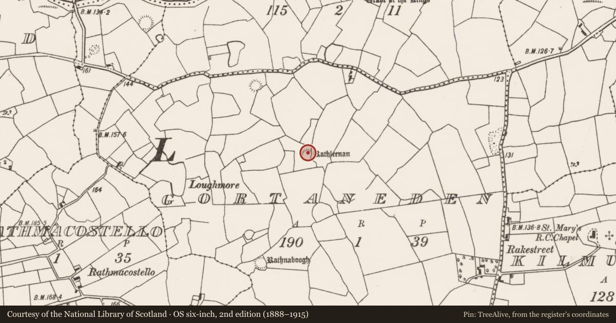Ordnance Survey six-inch map, 2nd edition (1888–1915) covering the location of Ringfort - rath, Gortaneden, County Mayo, with a pin at the register's coordinates