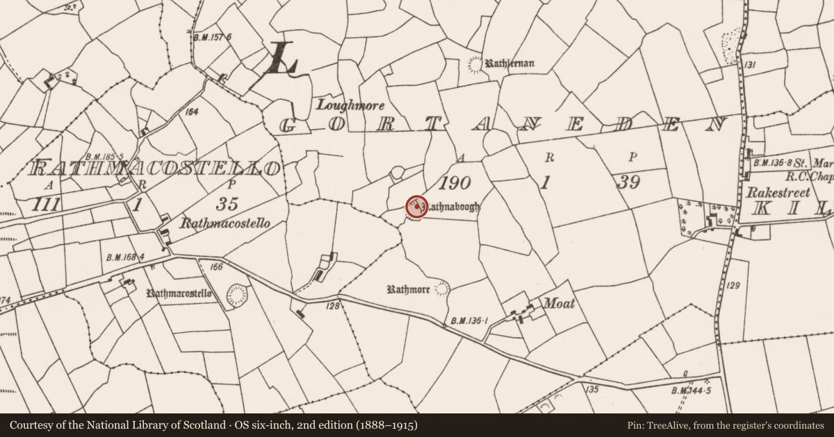 Ordnance Survey six-inch map, 2nd edition (1888–1915) covering the location of Ringfort - rath, Gortaneden, County Mayo, with a pin at the register's coordinates