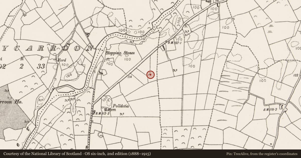 Ordnance Survey six-inch map, 2nd edition (1888–1915) covering the location of Barrow - ring-barrow, Carrowcloghagh, County Mayo, with a pin at the register's coordinates