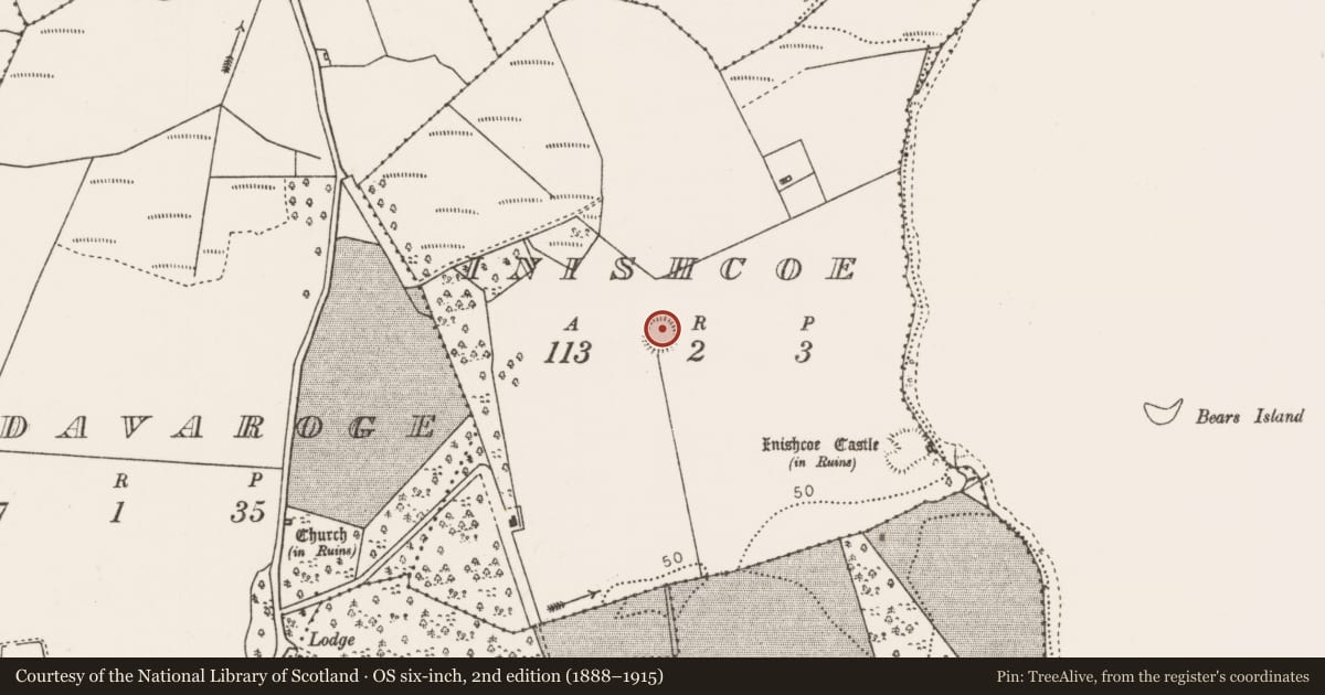Ordnance Survey six-inch map, 2nd edition (1888–1915) covering the location of Ringfort - rath, Inishcoe, County Mayo, with a pin at the register's coordinates