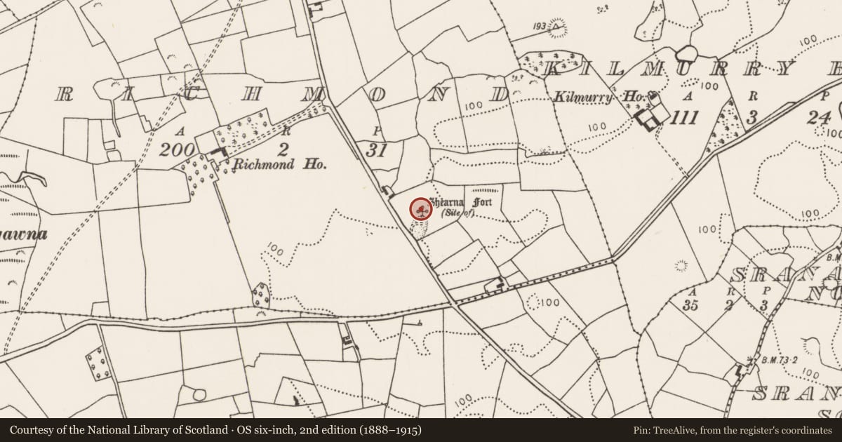 Ordnance Survey six-inch map, 2nd edition (1888–1915) covering the location of Enclosure, Richmond, County Mayo, with a pin at the register's coordinates