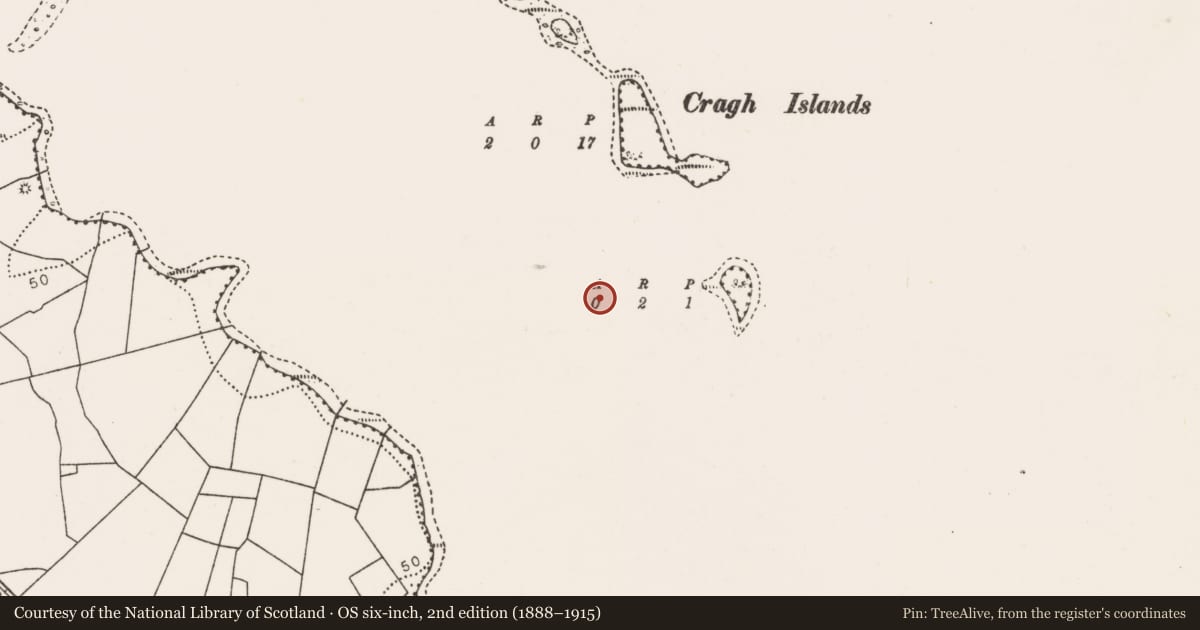 Ordnance Survey six-inch map, 2nd edition (1888–1915) covering the location of Crannog, Lough Conn, County Mayo, with a pin at the register's coordinates