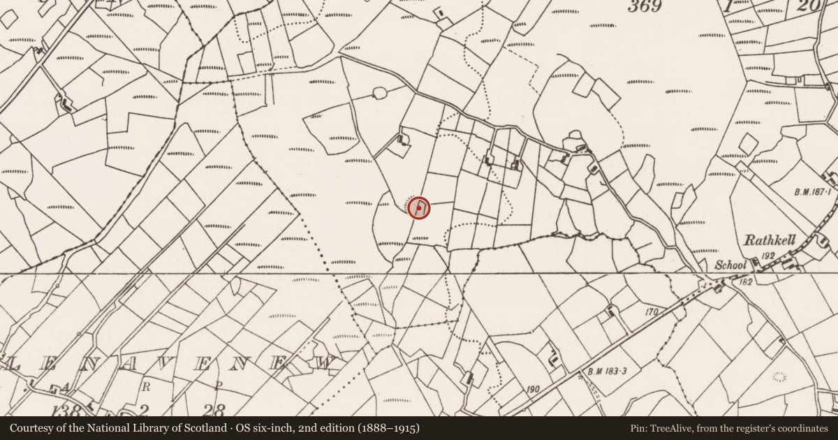 Ordnance Survey six-inch map, 2nd edition (1888–1915) covering the location of Ringfort - rath, Doonbreedia, County Mayo, with a pin at the register's coordinates