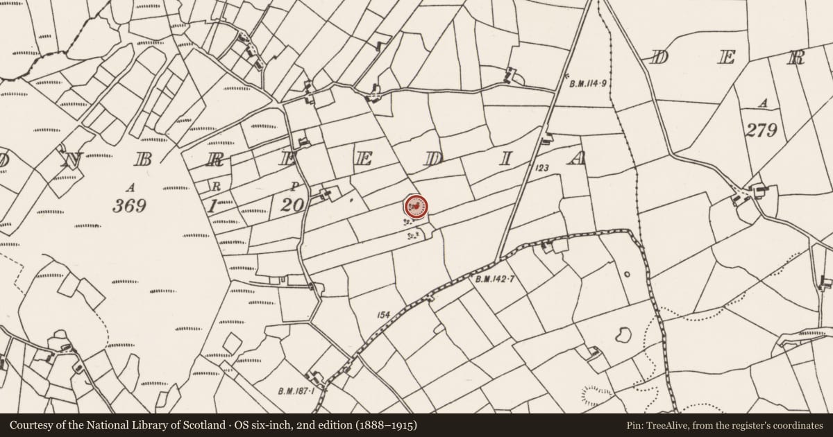 Ordnance Survey six-inch map, 2nd edition (1888–1915) covering the location of Ringfort - rath, Doonbreedia, County Mayo, with a pin at the register's coordinates