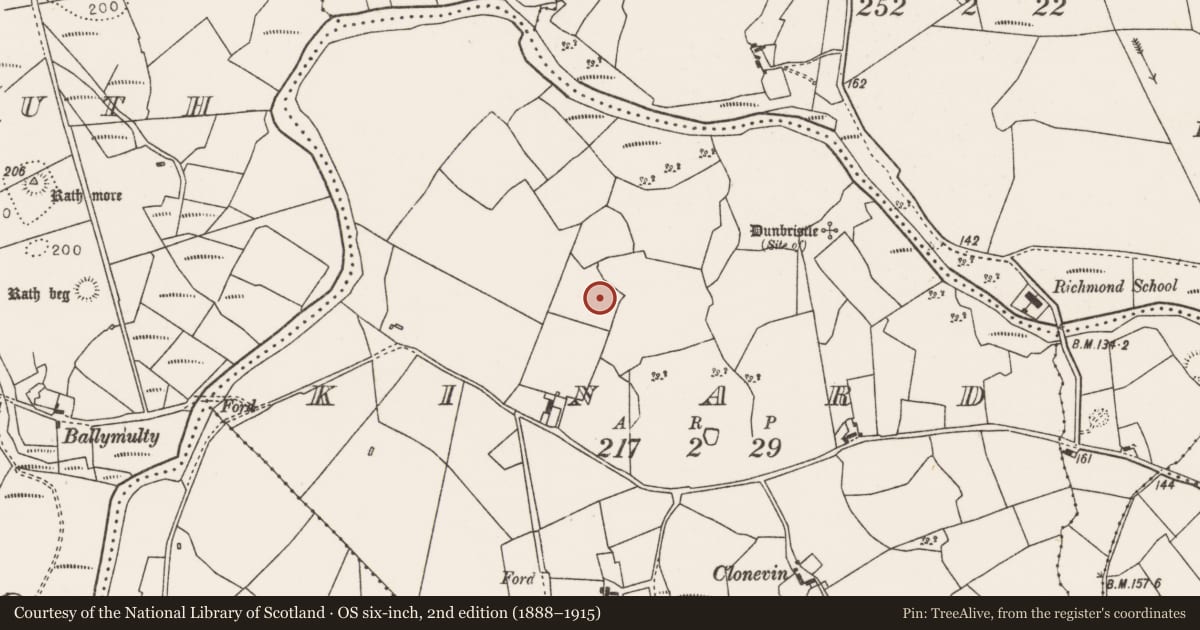 Ordnance Survey six-inch map, 2nd edition (1888–1915) covering the location of Cist, Kinard, County Mayo, with a pin at the register's coordinates