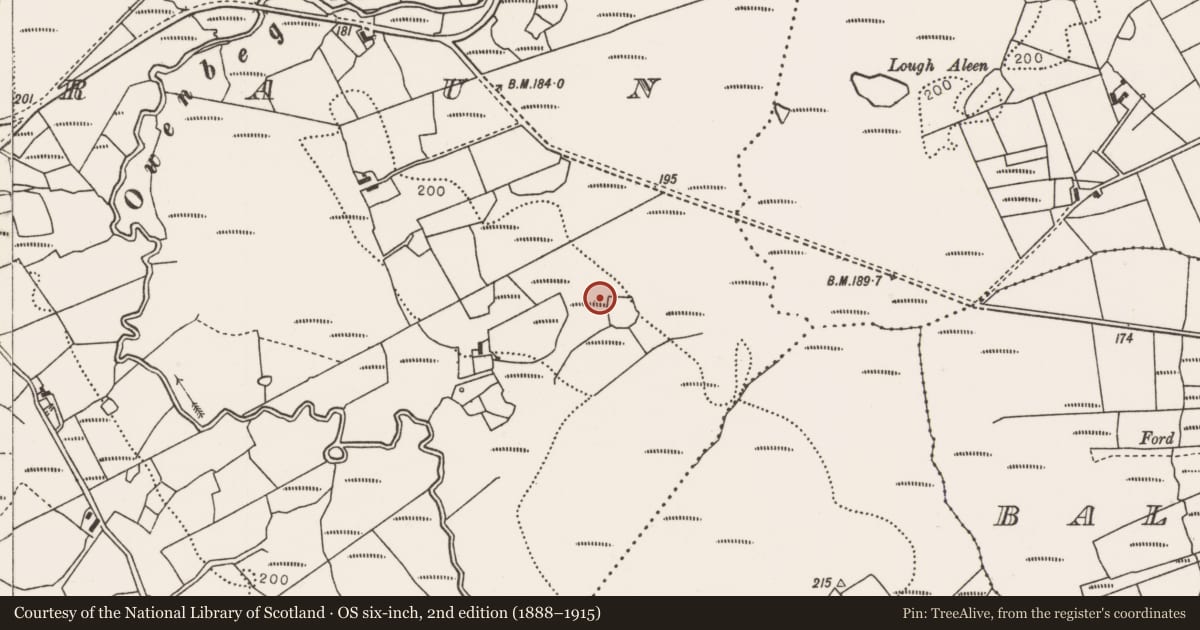 Ordnance Survey six-inch map, 2nd edition (1888–1915) covering the location of Enclosure, Killacorraun, County Mayo, with a pin at the register's coordinates