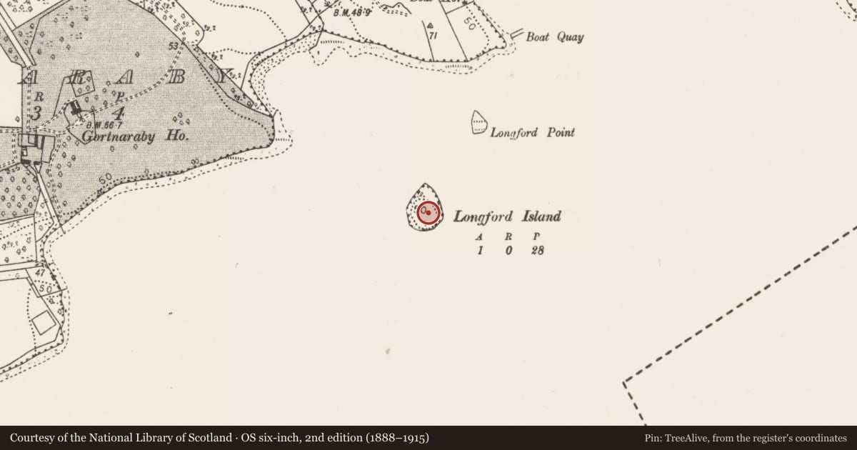 Ordnance Survey six-inch map, 2nd edition (1888–1915) covering the location of Crannog, Lough Conn, County Mayo, with a pin at the register's coordinates