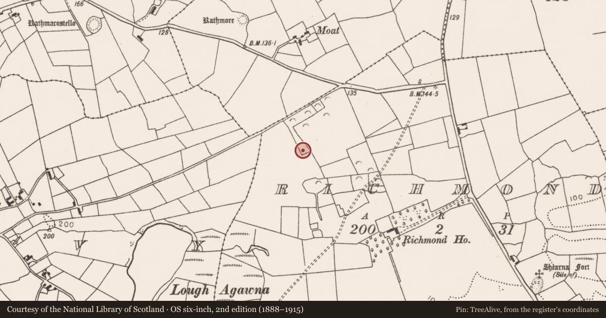Ordnance Survey six-inch map, 2nd edition (1888–1915) covering the location of Mound, Richmond, County Mayo, with a pin at the register's coordinates