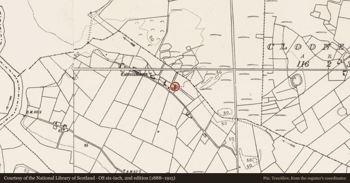 Ordnance Survey six-inch map, 2nd edition (1888–1915) covering the location of Mill - unclassified, Knockfree, County Mayo, with a pin at the register's coordinates