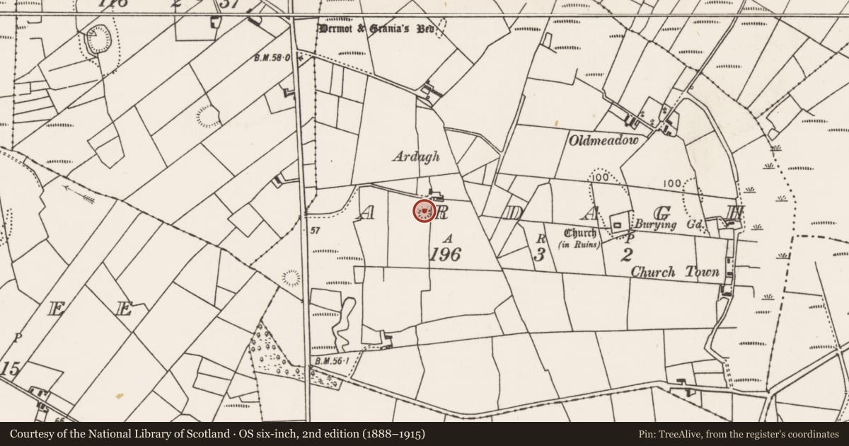 Ordnance Survey six-inch map, 2nd edition (1888–1915) covering the location of Ringfort - rath, Ardagh, County Mayo, with a pin at the register's coordinates
