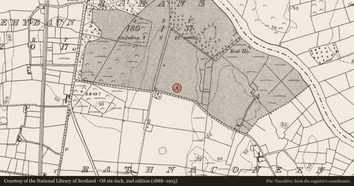 Ordnance Survey six-inch map, 2nd edition (1888–1915) covering the location of Ringfort - rath, Rahans, County Mayo, with a pin at the register's coordinates