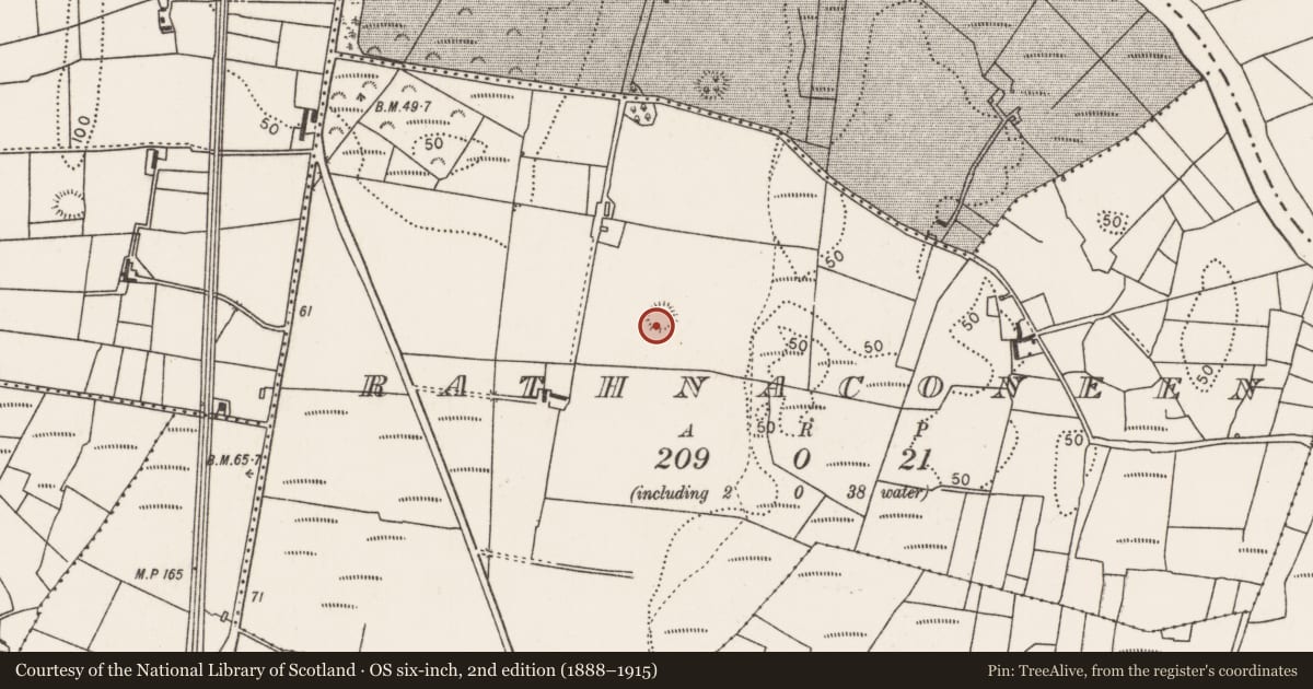 Ordnance Survey six-inch map, 2nd edition (1888–1915) covering the location of Ringfort - rath, Rathnaconeen, County Mayo, with a pin at the register's coordinates