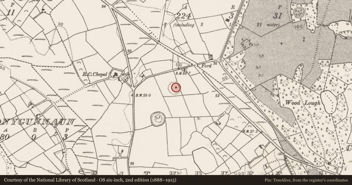 Ordnance Survey six-inch map, 2nd edition (1888–1915) covering the location of Ringfort - rath, Rathduff, County Mayo, with a pin at the register's coordinates