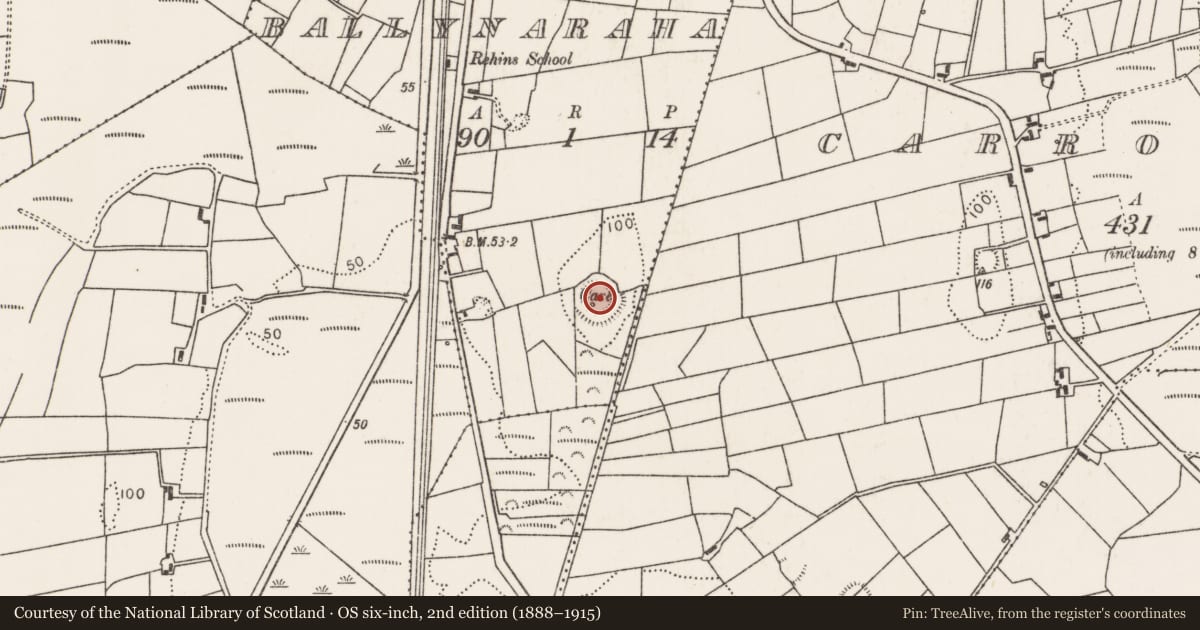 Ordnance Survey six-inch map, 2nd edition (1888–1915) covering the location of Ringfort - rath, Ballynaraha, County Mayo, with a pin at the register's coordinates