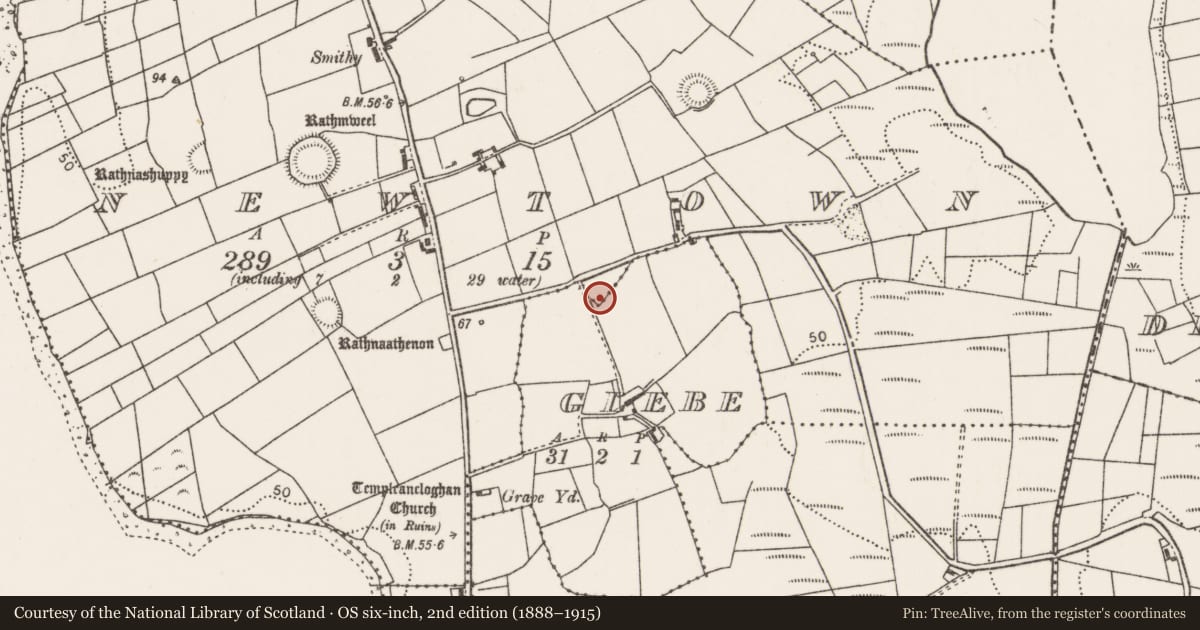 Ordnance Survey six-inch map, 2nd edition (1888–1915) covering the location of Ringfort - rath, Newtown, County Mayo, with a pin at the register's coordinates