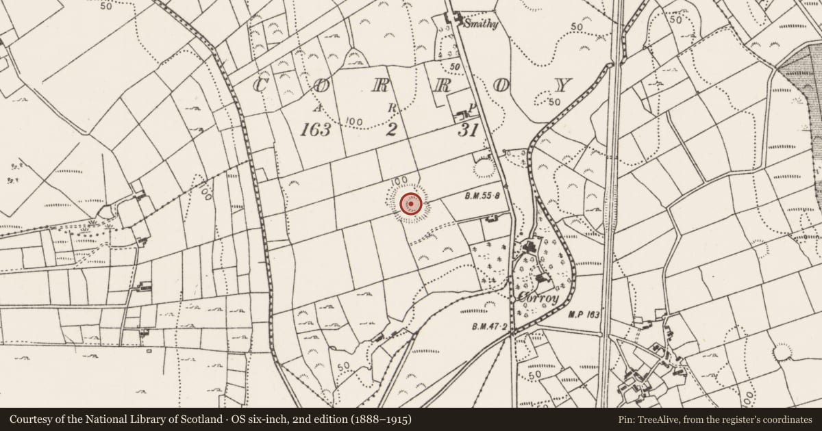 Ordnance Survey six-inch map, 2nd edition (1888–1915) covering the location of Cairn - unclassified, Corroy, County Mayo, with a pin at the register's coordinates