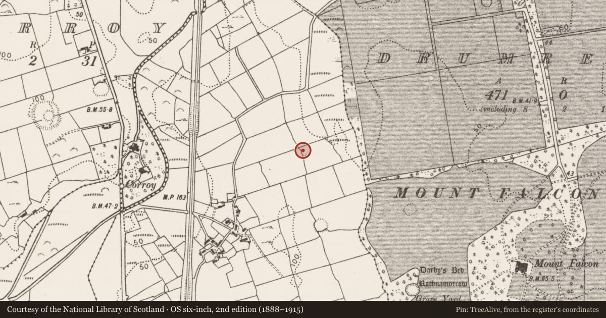 Ordnance Survey six-inch map, 2nd edition (1888–1915) covering the location of Ringfort - rath, Ballymacredmond (Tirawley By., Ballynahaglish Par.), County Mayo, with a pin at the register's coordinates