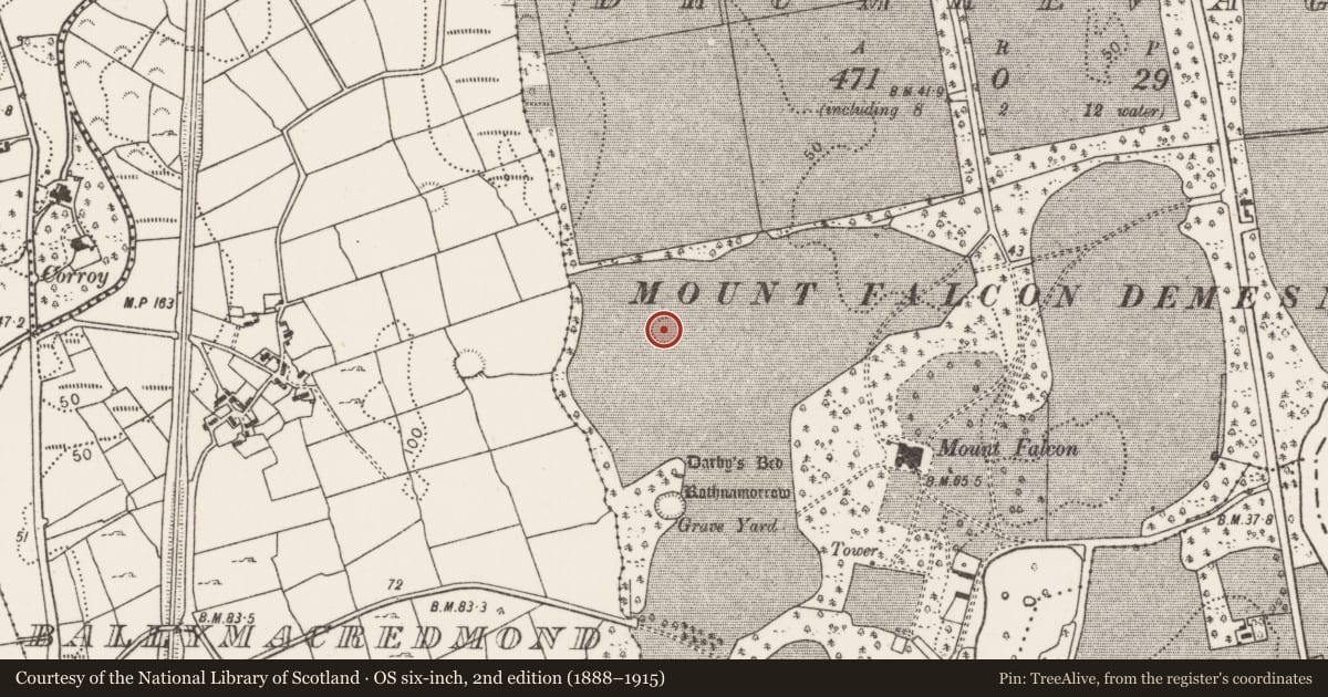 Ordnance Survey six-inch map, 2nd edition (1888–1915) covering the location of Ringfort - rath, Drumrevagh, County Mayo, with a pin at the register's coordinates