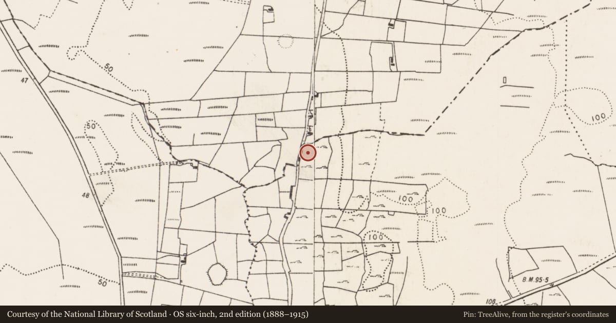 Ordnance Survey six-inch map, 2nd edition (1888–1915) covering the location of Megalithic tomb - court tomb, Mullaghawny, County Mayo, with a pin at the register's coordinates