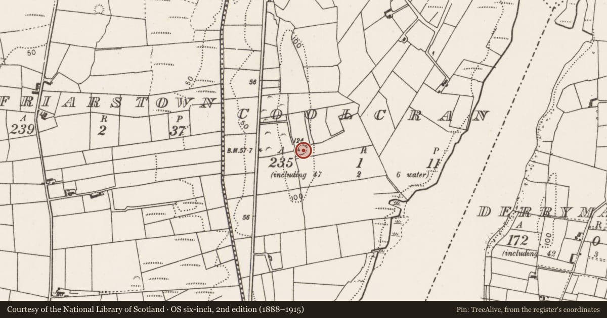 Ordnance Survey six-inch map, 2nd edition (1888–1915) covering the location of Ringfort - rath, Coolcran (Tirawley By., Kilbelfad Par.), County Mayo, with a pin at the register's coordinates