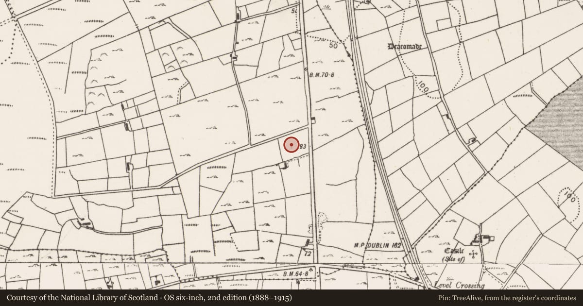 Ordnance Survey six-inch map, 2nd edition (1888–1915) covering the location of Enclosure, Gortaskibbole, County Mayo, with a pin at the register's coordinates