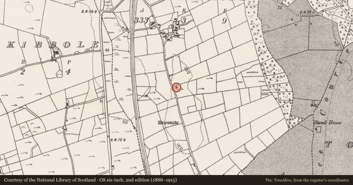 Ordnance Survey six-inch map, 2nd edition (1888–1915) covering the location of Megalithic tomb - court tomb, Ballymacredmond (Tirawley By., Ballynahaglish Par.), County Mayo, with a pin at the register's coordinates