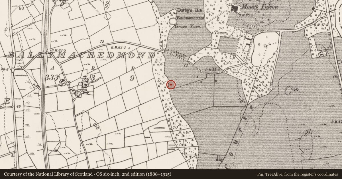 Ordnance Survey six-inch map, 2nd edition (1888–1915) covering the location of Enclosure, Drumrevagh, County Mayo, with a pin at the register's coordinates