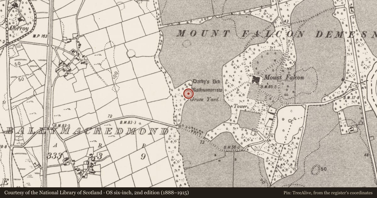 Ordnance Survey six-inch map, 2nd edition (1888–1915) covering the location of Ringfort - rath, Drumrevagh, County Mayo, with a pin at the register's coordinates