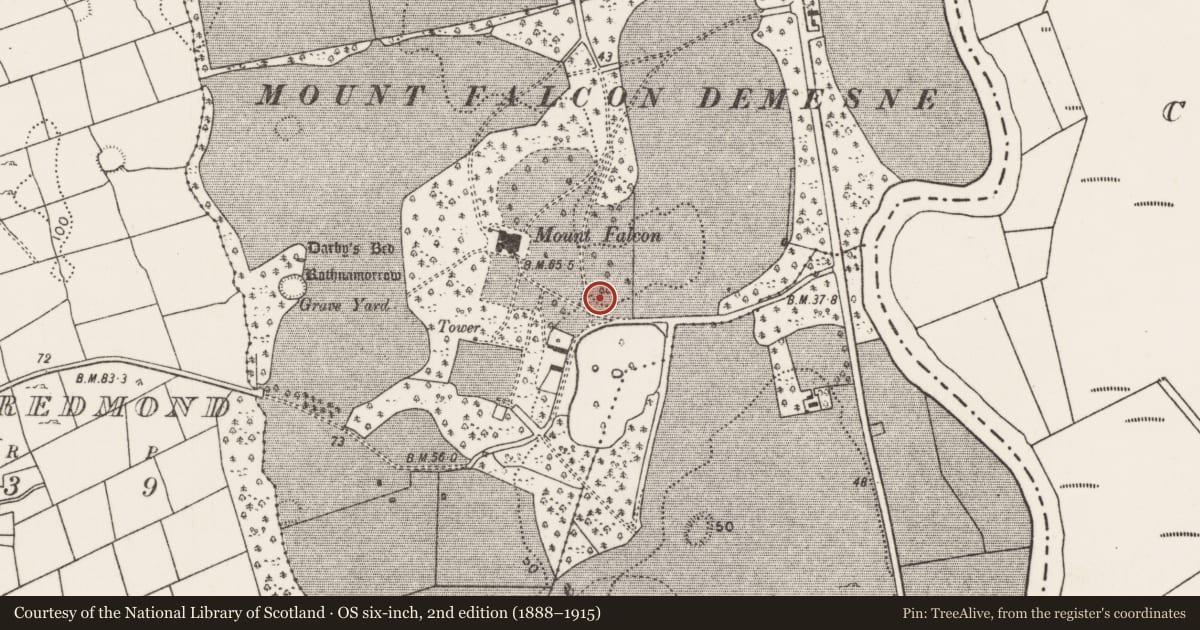 Ordnance Survey six-inch map, 2nd edition (1888–1915) covering the location of Enclosure, Drumrevagh, County Mayo, with a pin at the register's coordinates