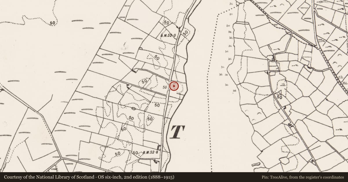 Ordnance Survey six-inch map, 2nd edition (1888–1915) covering the location of Souterrain, Carrowkeribly, County Mayo, with a pin at the register's coordinates