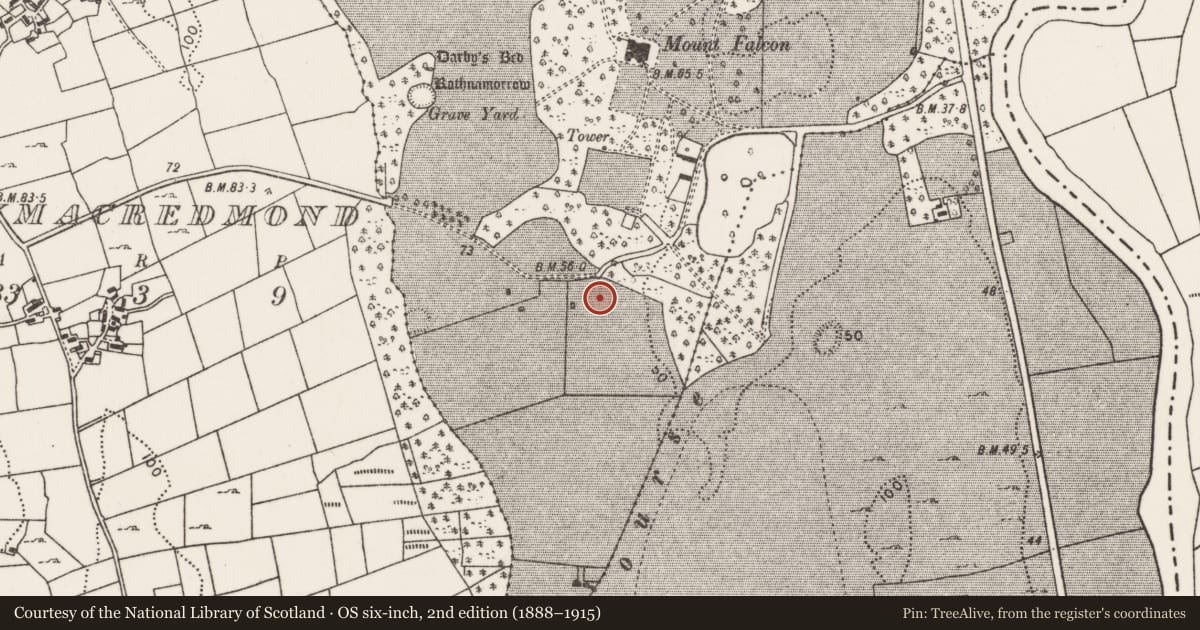 Ordnance Survey six-inch map, 2nd edition (1888–1915) covering the location of Burial, Drumrevagh, County Mayo, with a pin at the register's coordinates