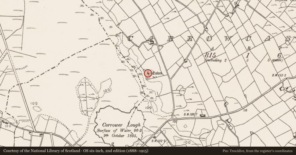 Ordnance Survey six-inch map, 2nd edition (1888–1915) covering the location of Souterrain, Carrowcastle (Gallen By., Kilgarvan Par.), County Mayo, with a pin at the register's coordinates