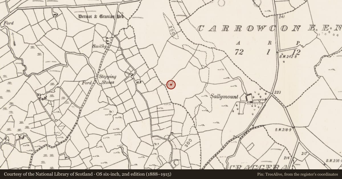 Ordnance Survey six-inch map, 2nd edition (1888–1915) covering the location of Ringfort - rath, Ellagh Beg, County Mayo, with a pin at the register's coordinates