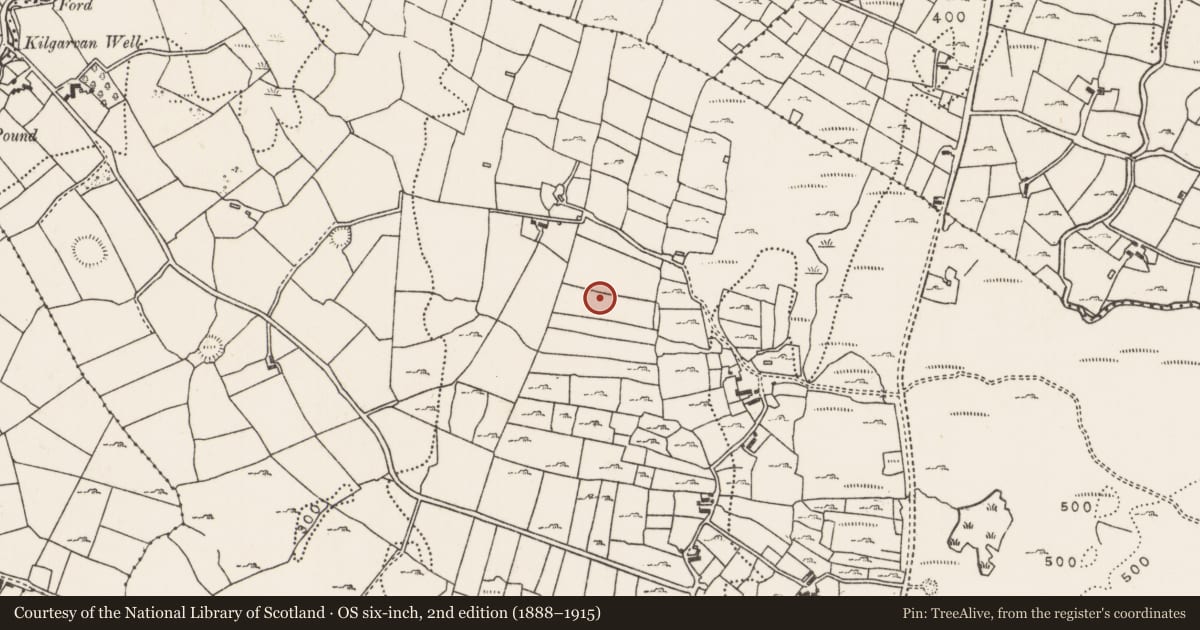 Ordnance Survey six-inch map, 2nd edition (1888–1915) covering the location of Mound, Kilgarvan, County Mayo, with a pin at the register's coordinates