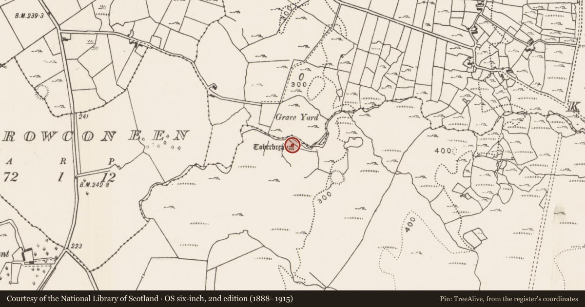 Ordnance Survey six-inch map, 2nd edition (1888–1915) covering the location of Penitential station, Ellagh Beg, County Mayo, with a pin at the register's coordinates