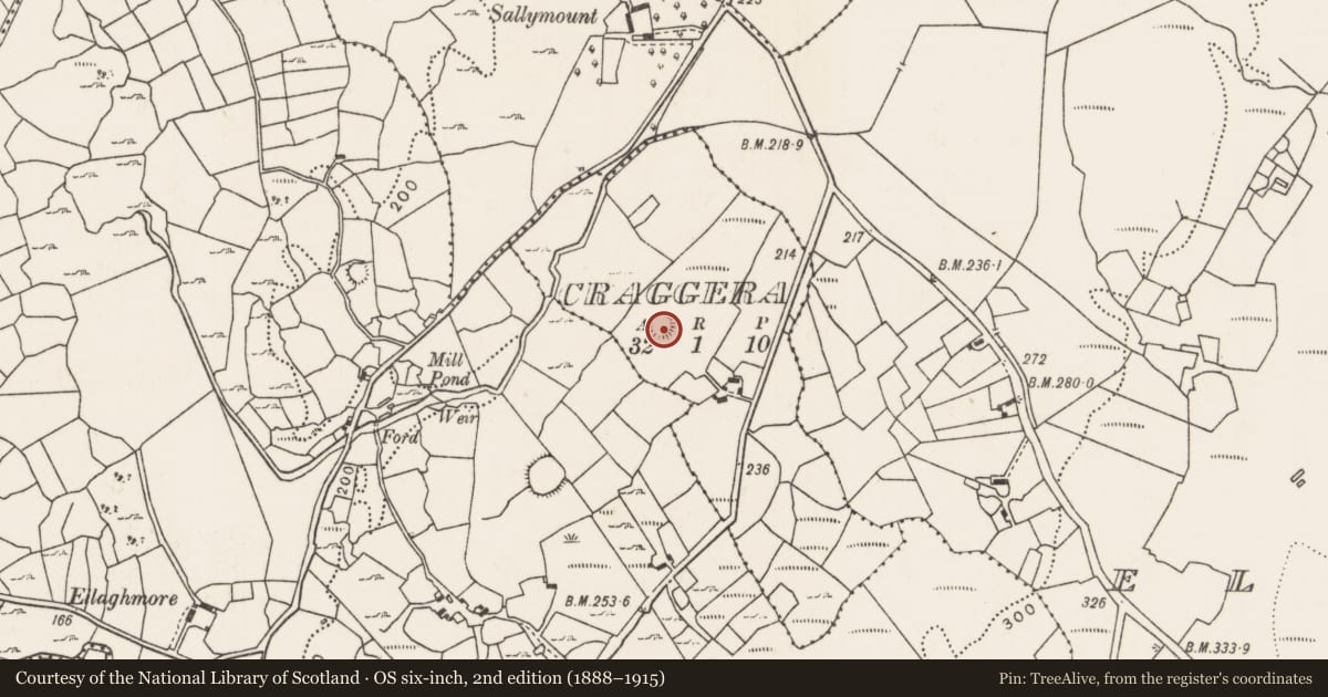 Ordnance Survey six-inch map, 2nd edition (1888–1915) covering the location of Ringfort - rath, Craggera, County Mayo, with a pin at the register's coordinates