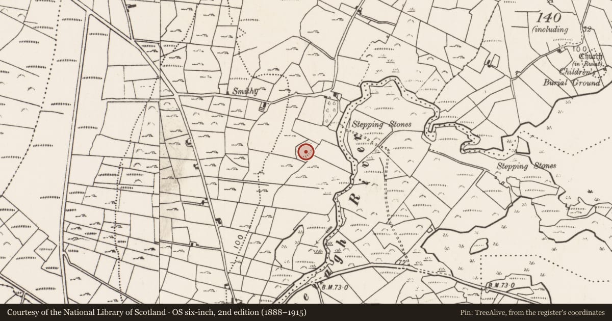 Ordnance Survey six-inch map, 2nd edition (1888–1915) covering the location of Ringfort - rath, Mullaghawny, County Mayo, with a pin at the register's coordinates