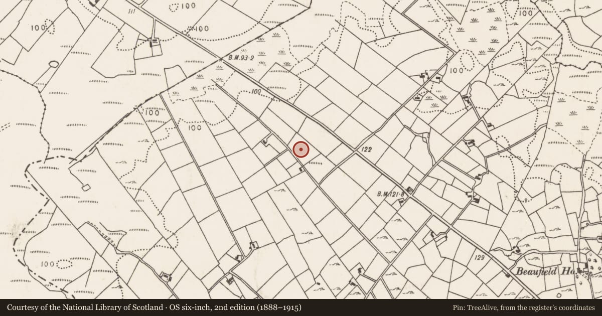 Ordnance Survey six-inch map, 2nd edition (1888–1915) covering the location of Megalithic tomb - wedge tomb, Carrowcastle (Gallen By., Kilgarvan Par.), County Mayo, with a pin at the register's coordinates