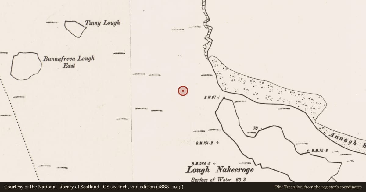 Ordnance Survey six-inch map, 2nd edition (1888–1915) covering the location of Settlement cluster, Slievemore, County Mayo, with a pin at the register's coordinates