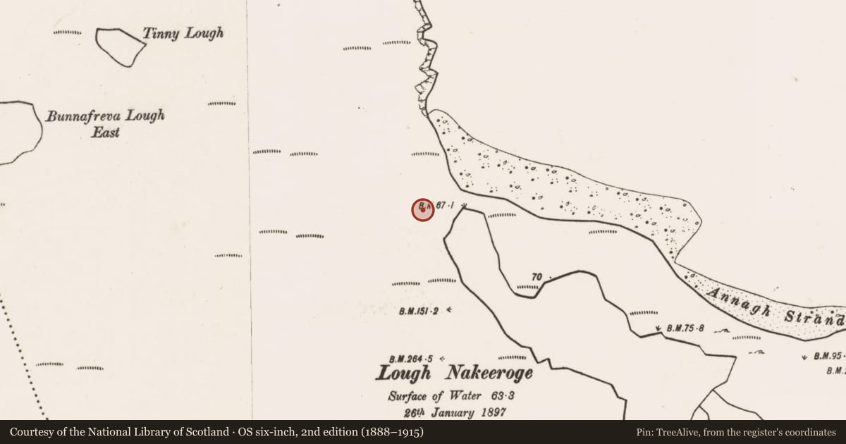 Ordnance Survey six-inch map, 2nd edition (1888–1915) covering the location of Megalithic tomb - unclassified, Slievemore, County Mayo, with a pin at the register's coordinates