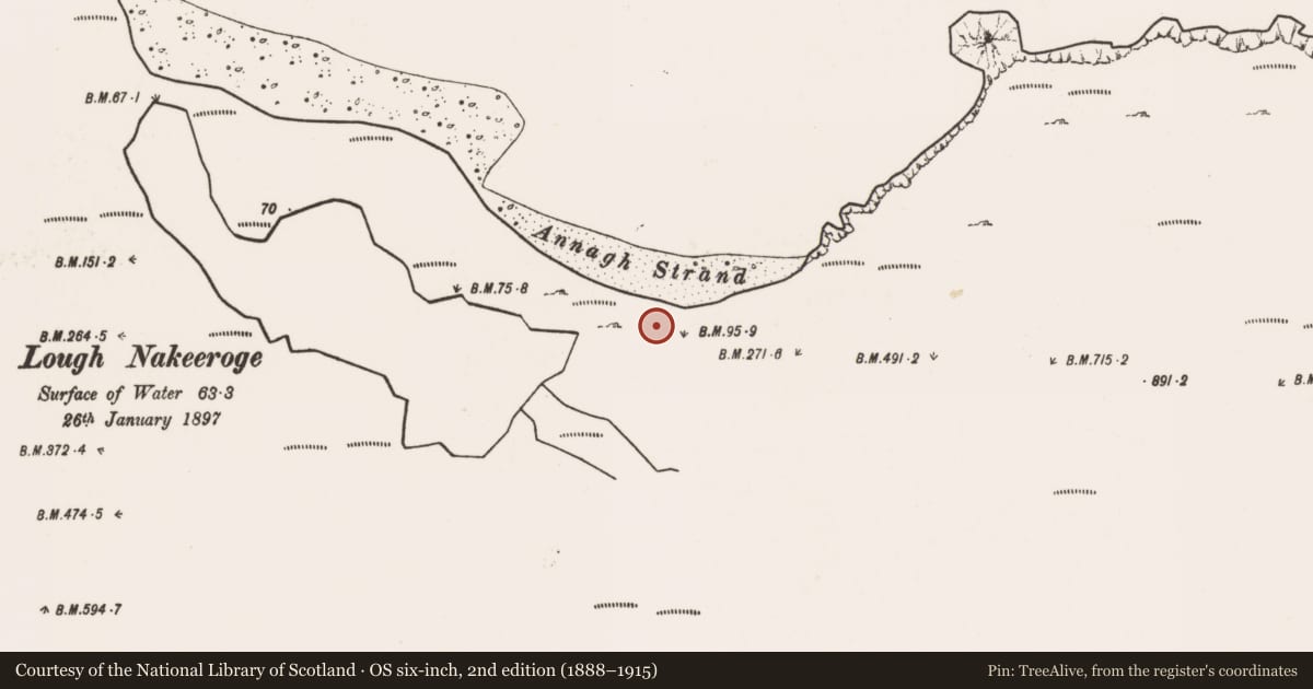 Ordnance Survey six-inch map, 2nd edition (1888–1915) covering the location of Structure, Slievemore, County Mayo, with a pin at the register's coordinates