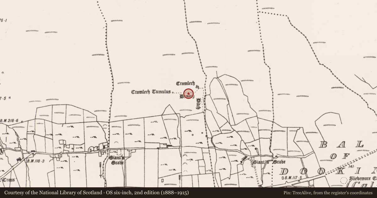 Ordnance Survey six-inch map, 2nd edition (1888–1915) covering the location of Earthwork, Keel East, County Mayo, with a pin at the register's coordinates